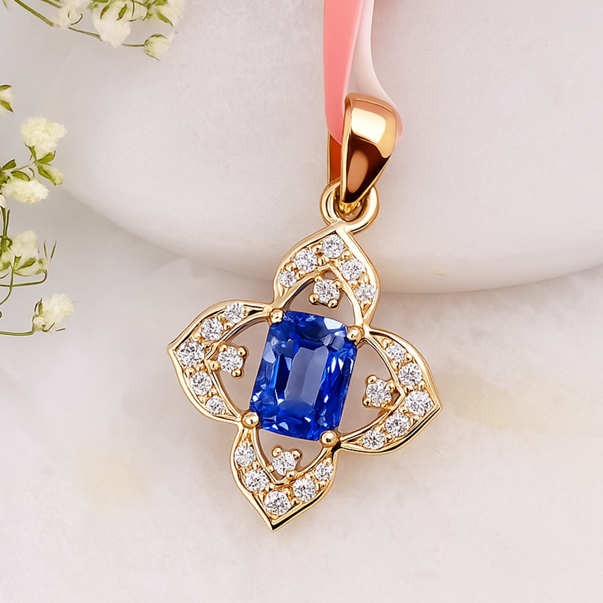 Royal Sapphire Fleur Diamond Pendant