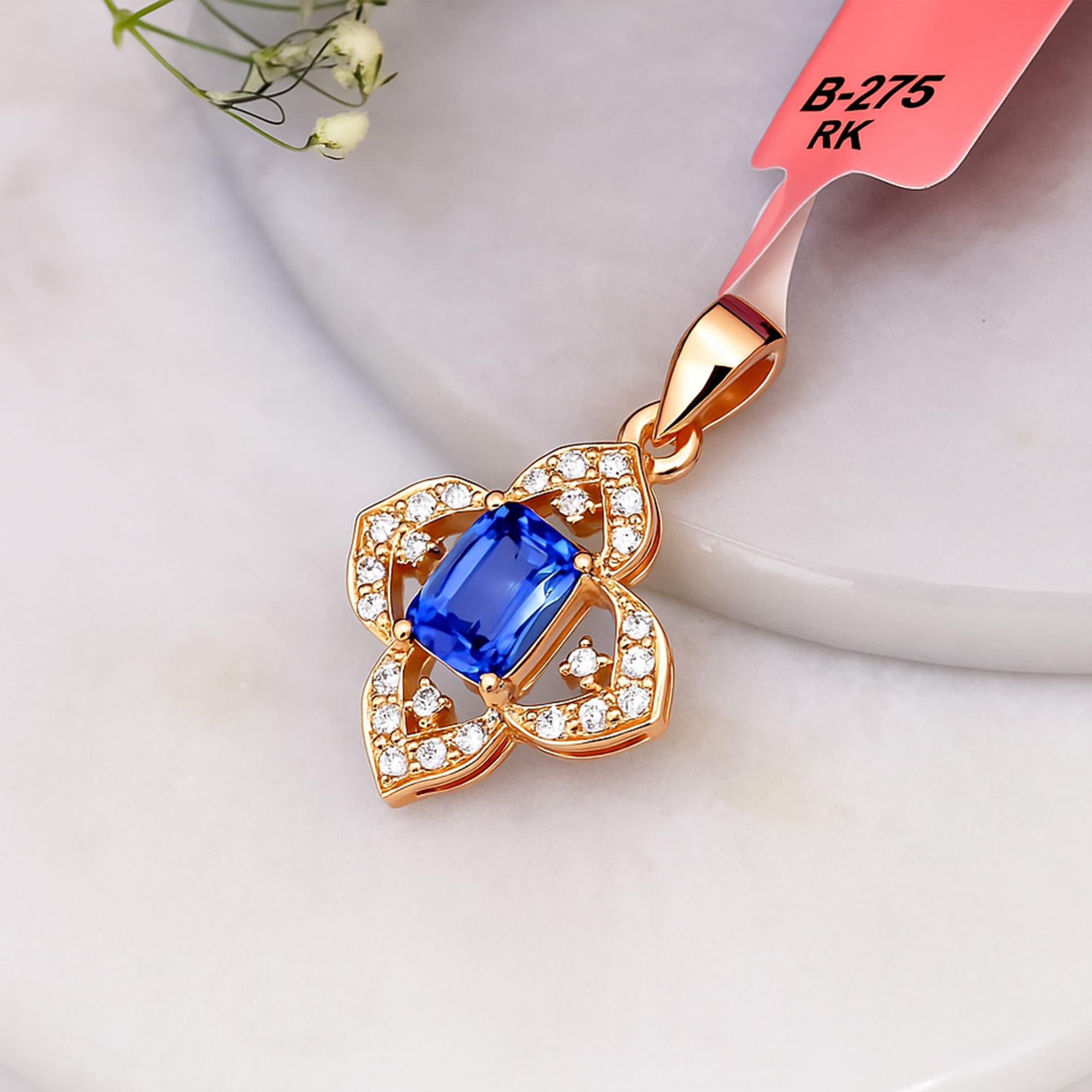 Royal Sapphire Fleur Diamond Pendant alternate view