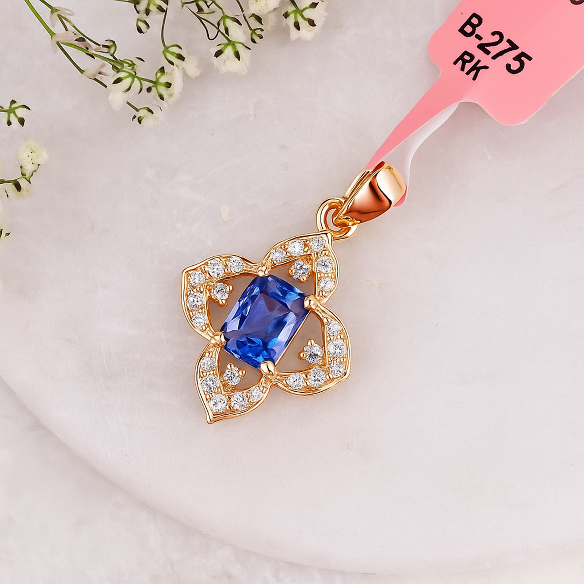 Royal Sapphire Fleur Diamond Pendant