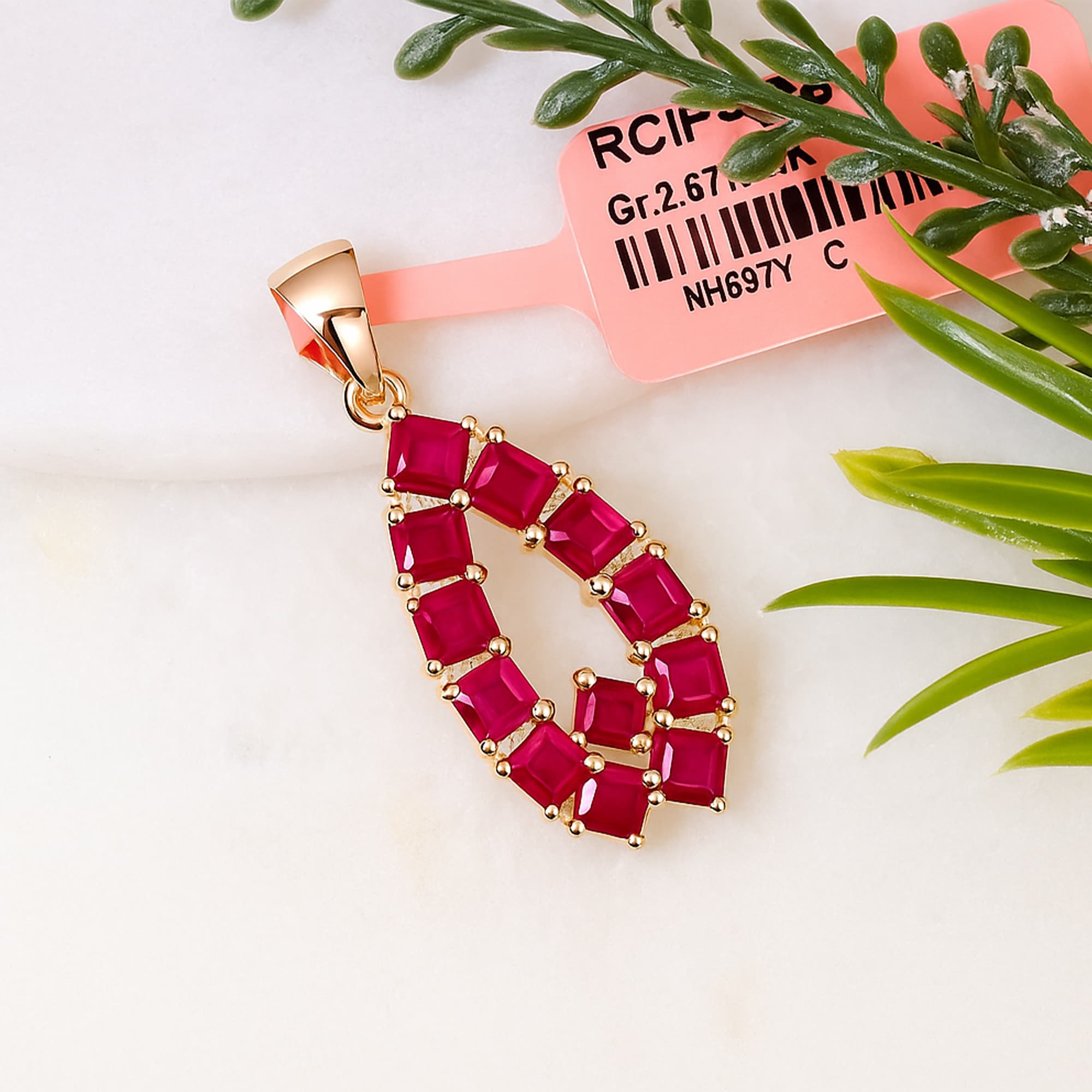 Geometric Ruby Marquise Pendant