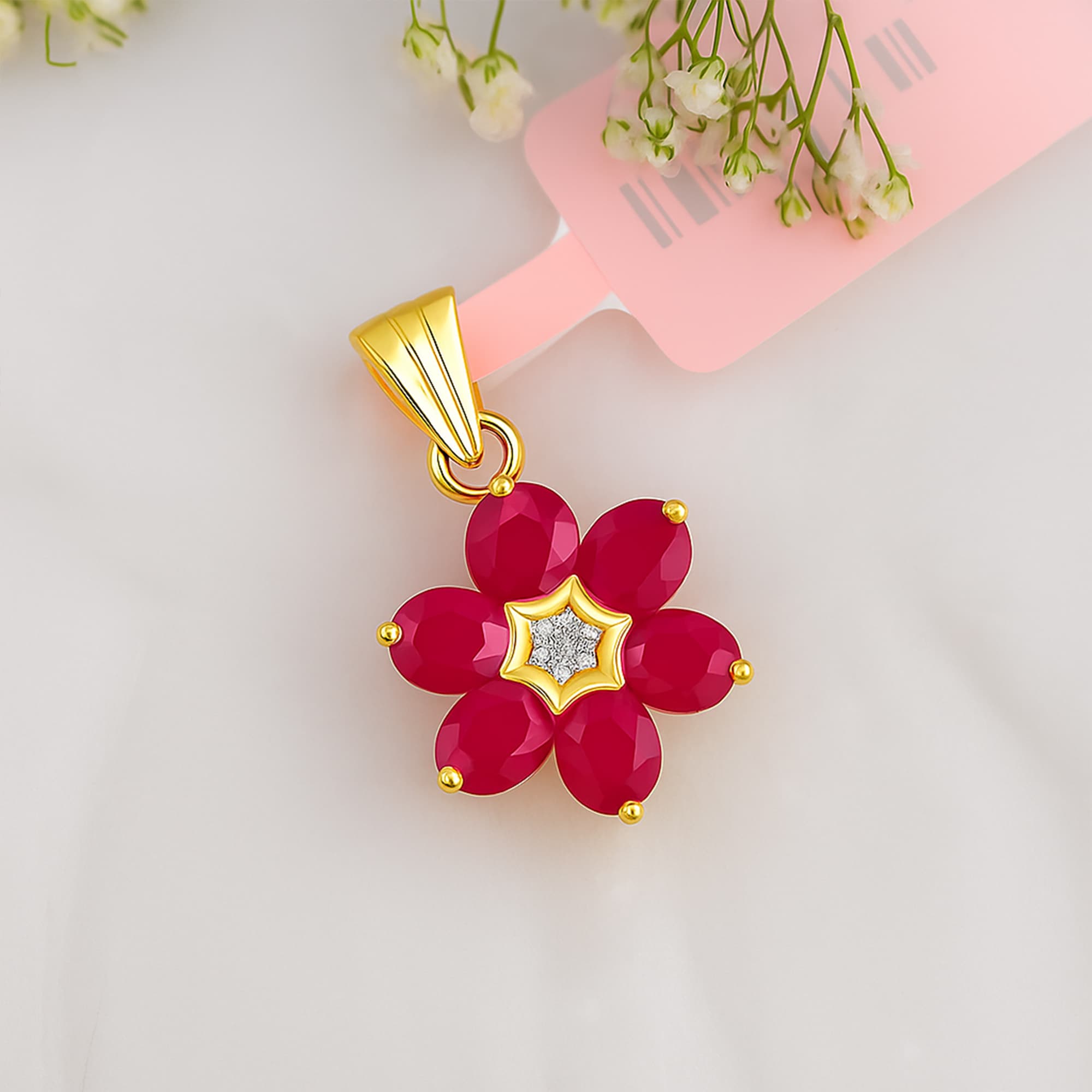 Ruby Blossom Diamond Pendant