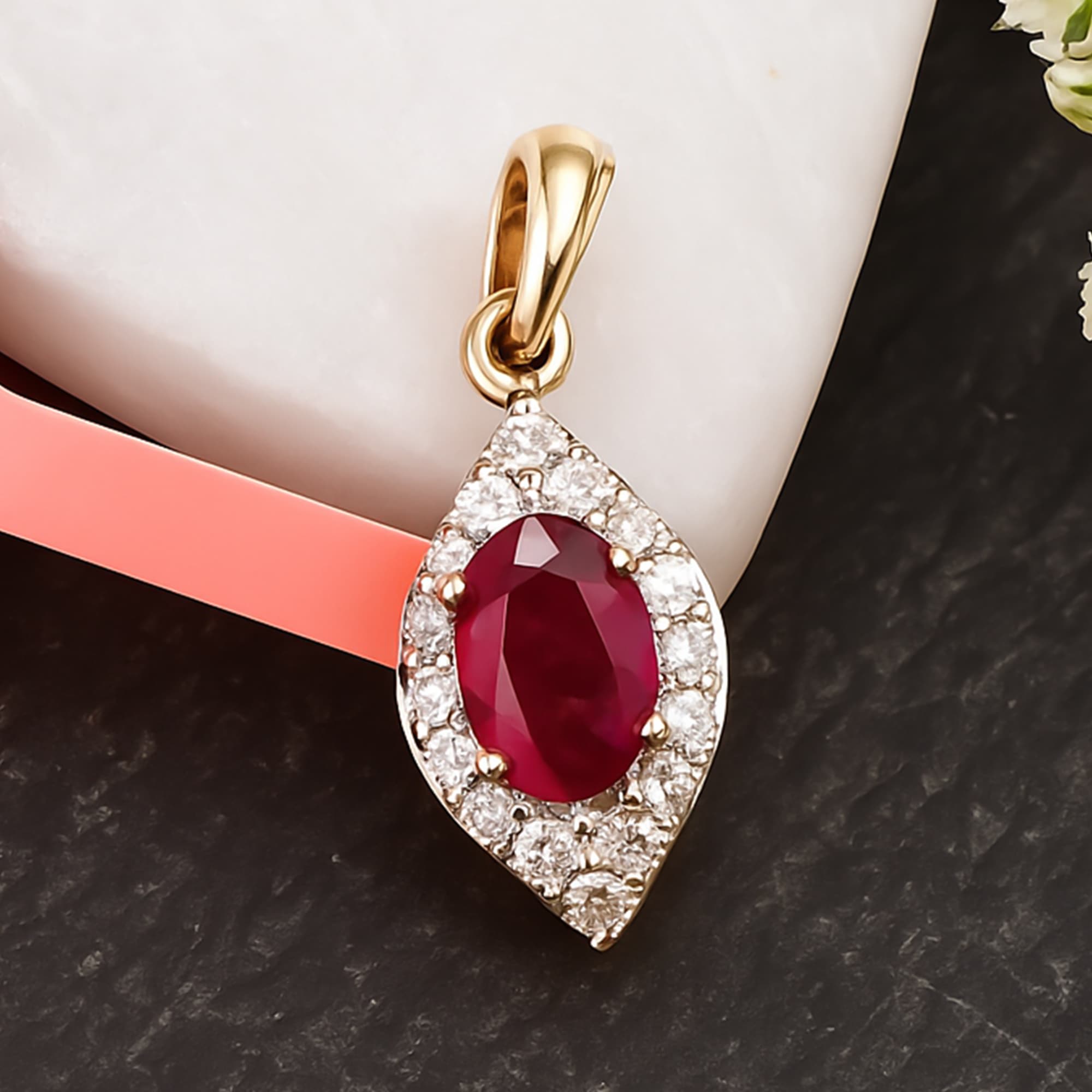 Ruby Marquis Halo Pendant