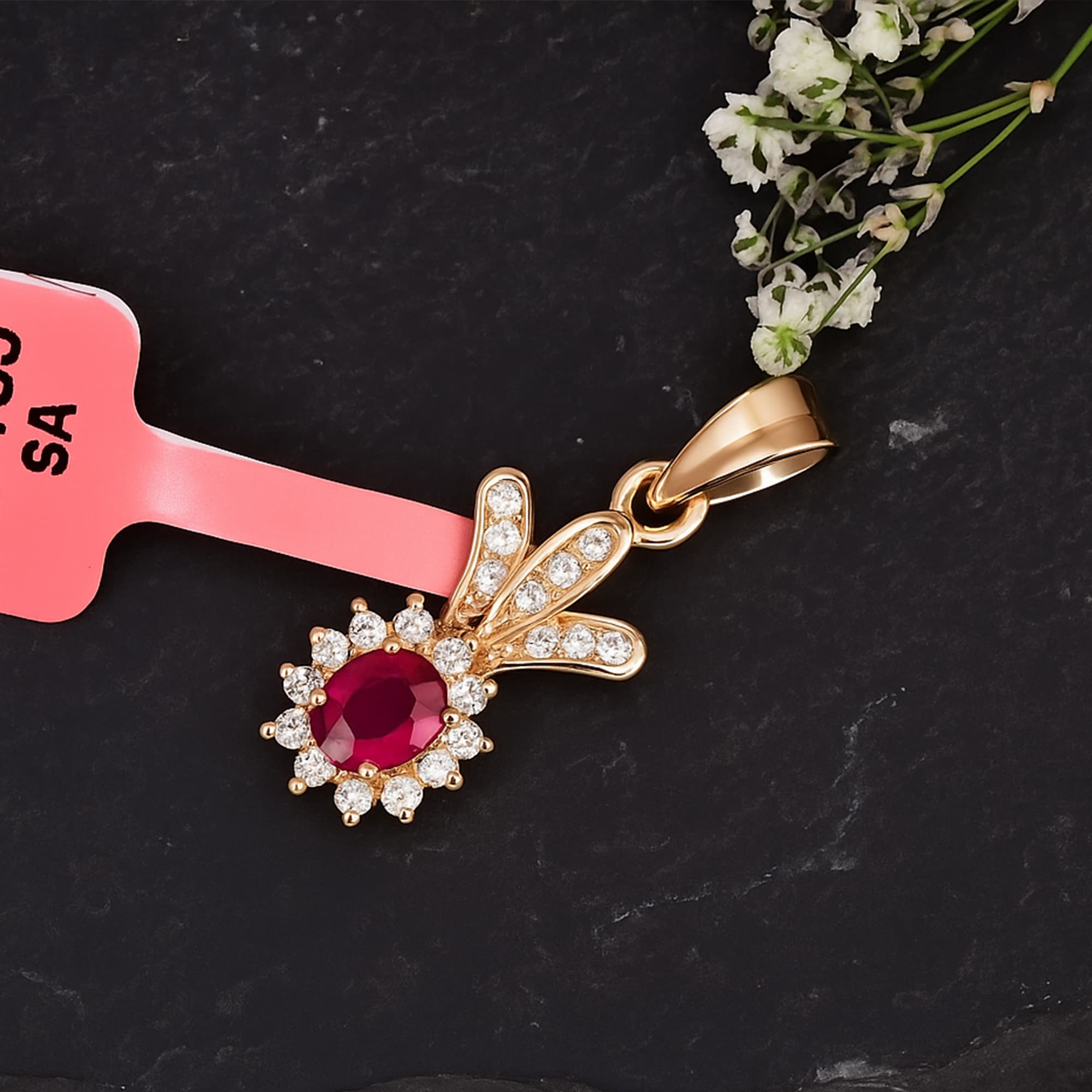 Royal Ruby Diamond Floral Pendant alternate view