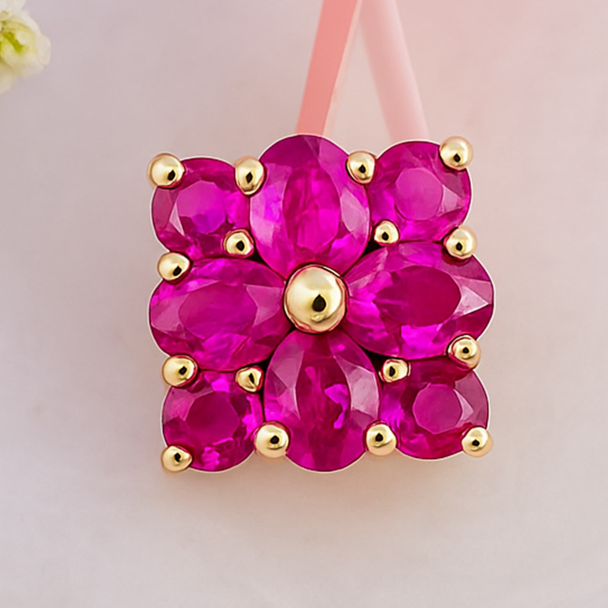 Ruby Blossom Floral Pendant