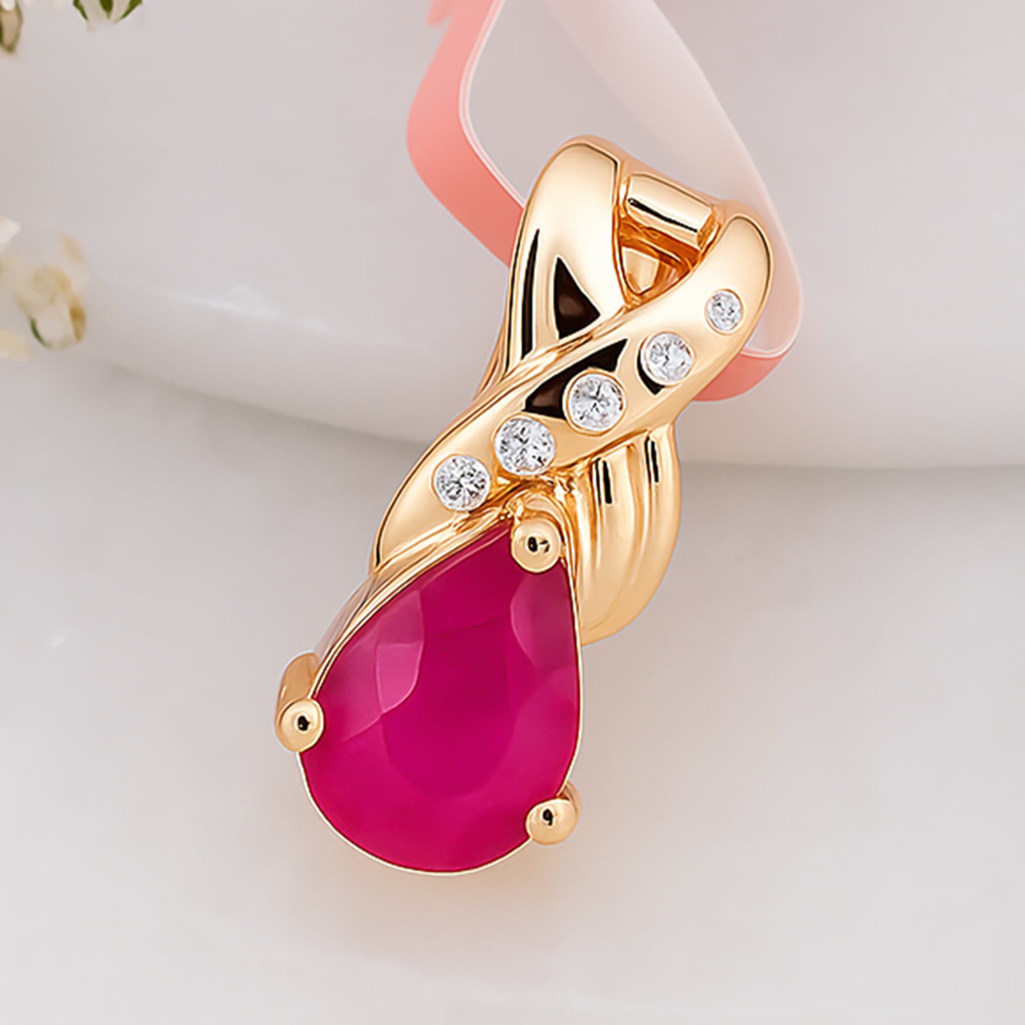 Ruby Dewdrop Diamond Pendant