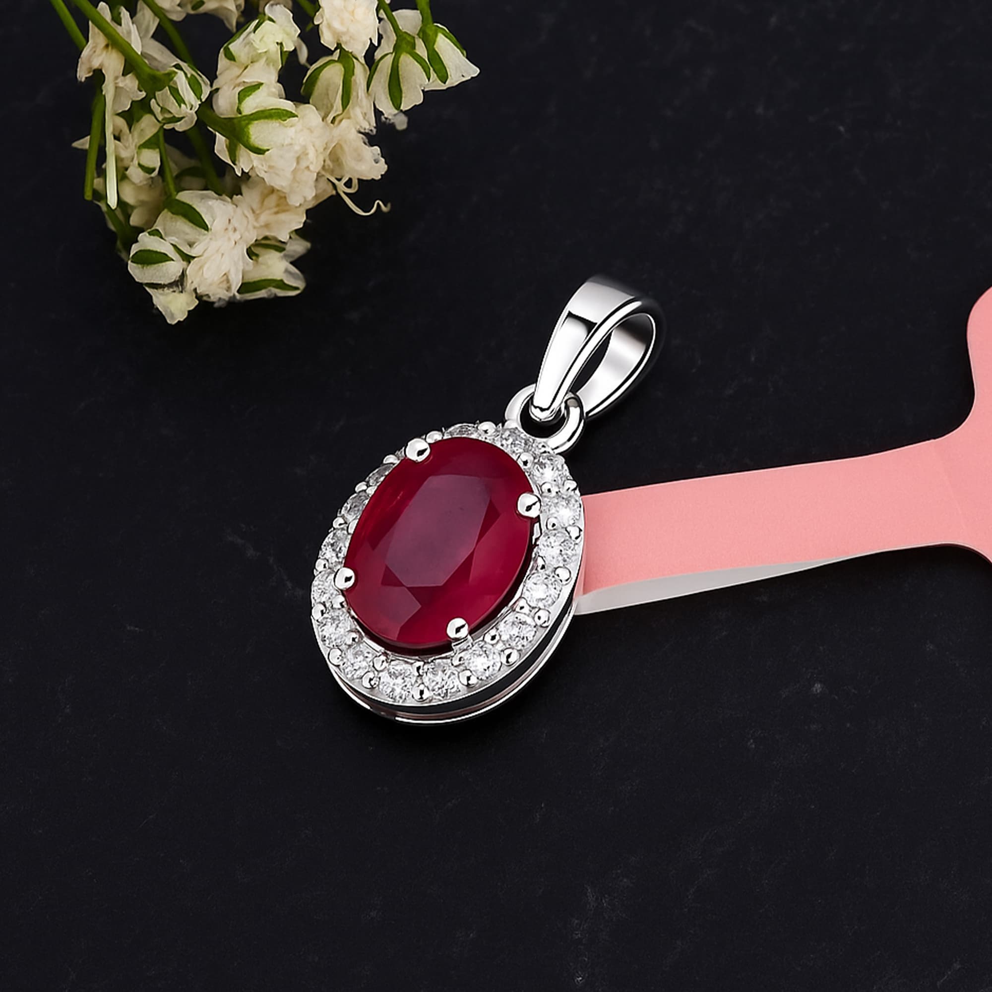 Royal Ruby Diamond Halo Pendant alternate view