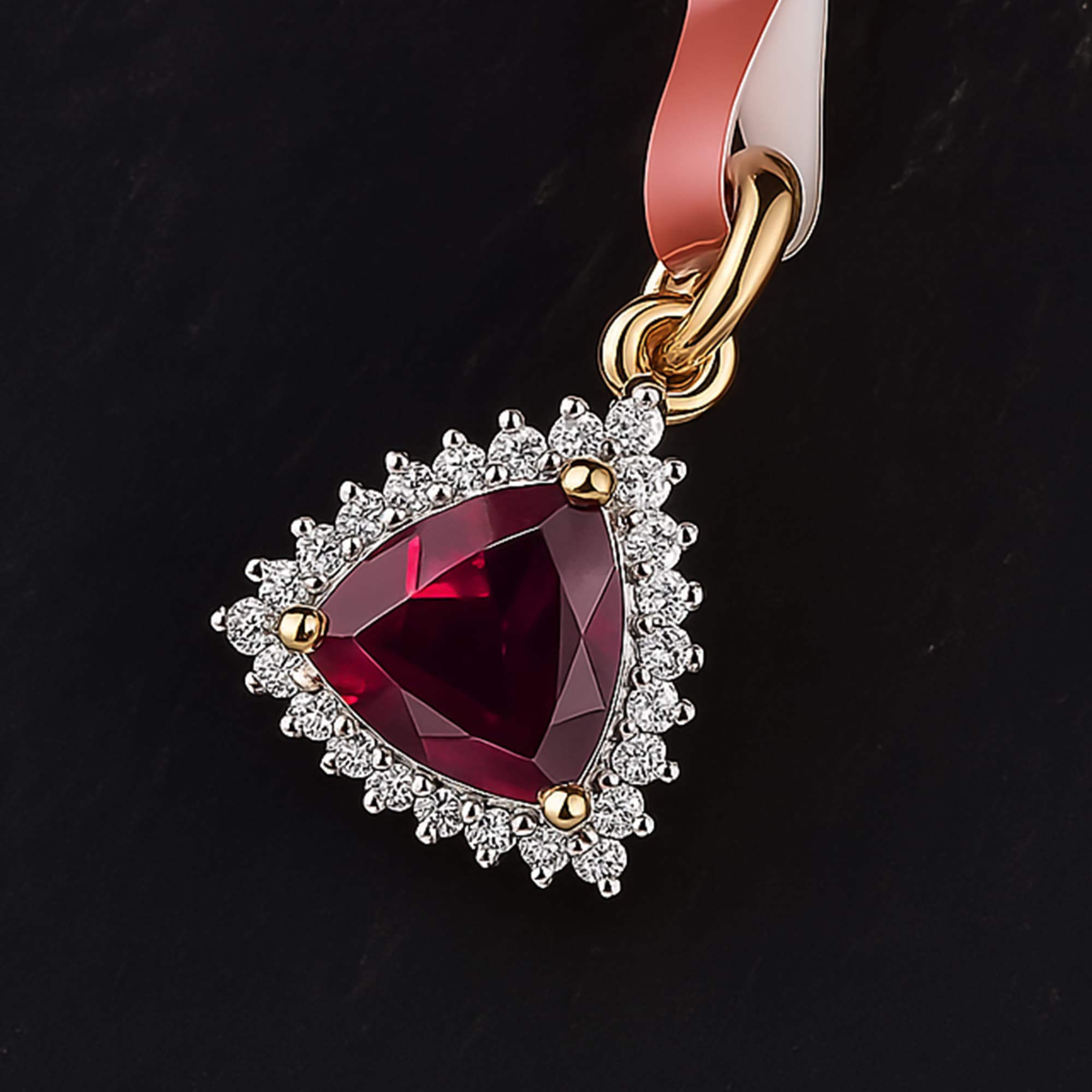 Imperial Rubellite Diamond Halo Pendant