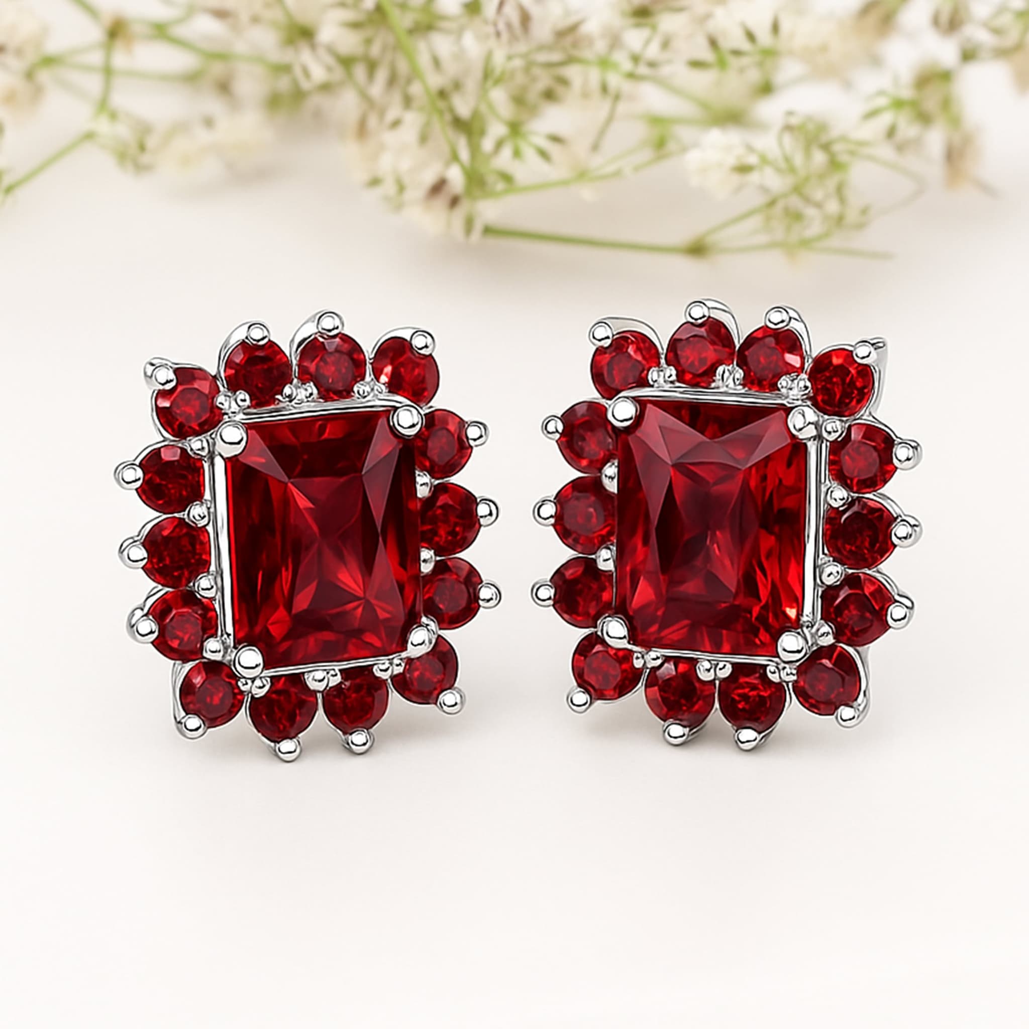 Garnet Halo Stud Earrings