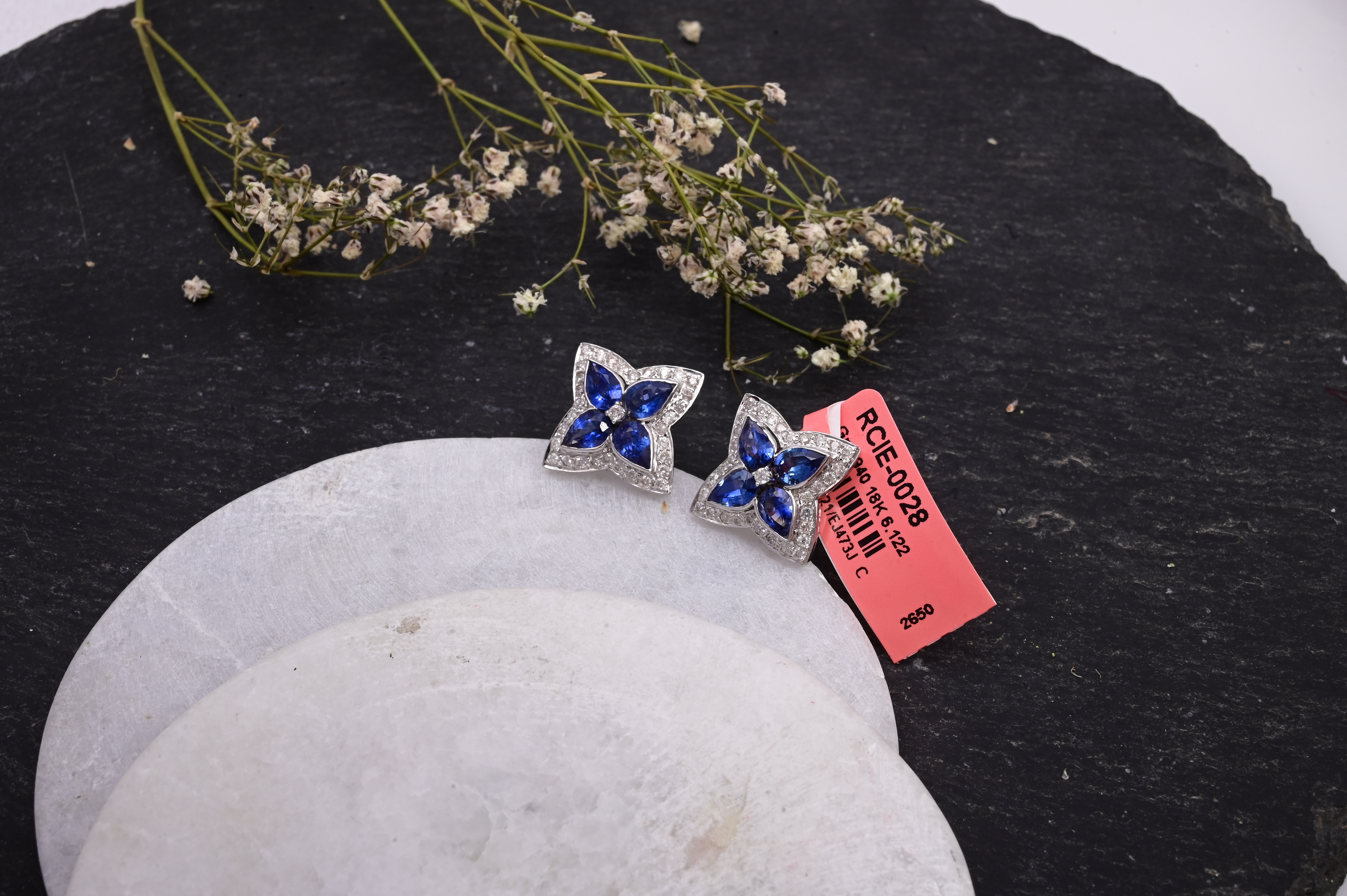 Royal Blue Sapphire Floral Diamond Stud Earrings