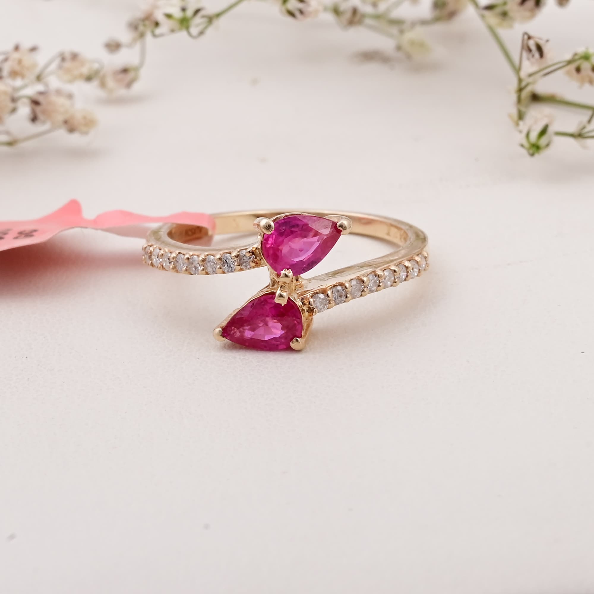 Twin Pear Ruby Bypass Ring